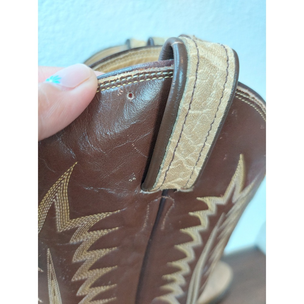 Tony Lama Mens Western Boots Tan Brown Leather Cowboy Stitch Size 7.5B - Picture 3 of 11